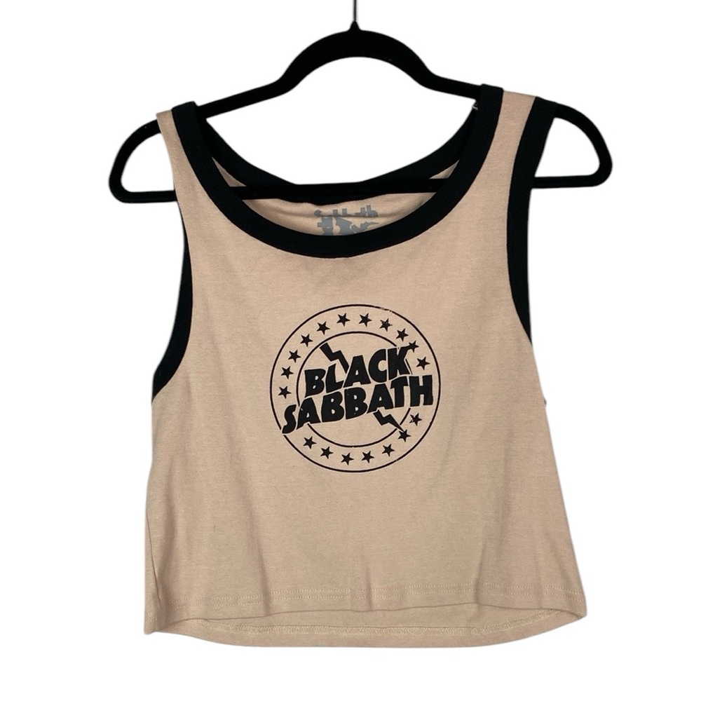 SOLD - Tan and Black Sleeveless Graphic Crop Tank Top